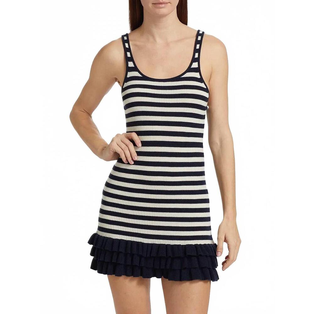 NEW BRANDON MAXWELL sutter cashmere mini dress in navy-white stripe